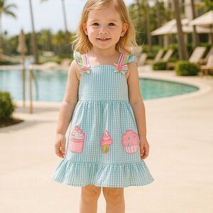 Emily Rose Blue Gingham Dress with Cupcake Appliques Size 2T